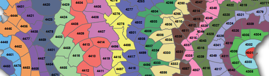 Grafik der viser zonestrukturen i Midttrafiks område.