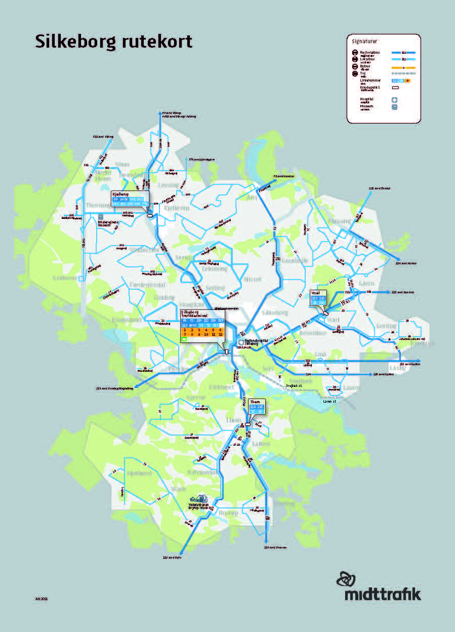 Rutekort over lokal- og regionalbusser i Silkeborg Kommune