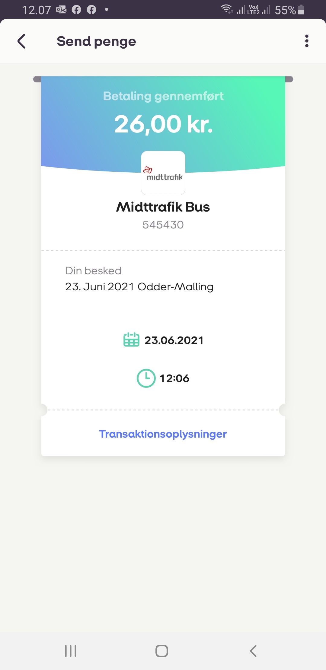 Busbillet købt med MobilePay.