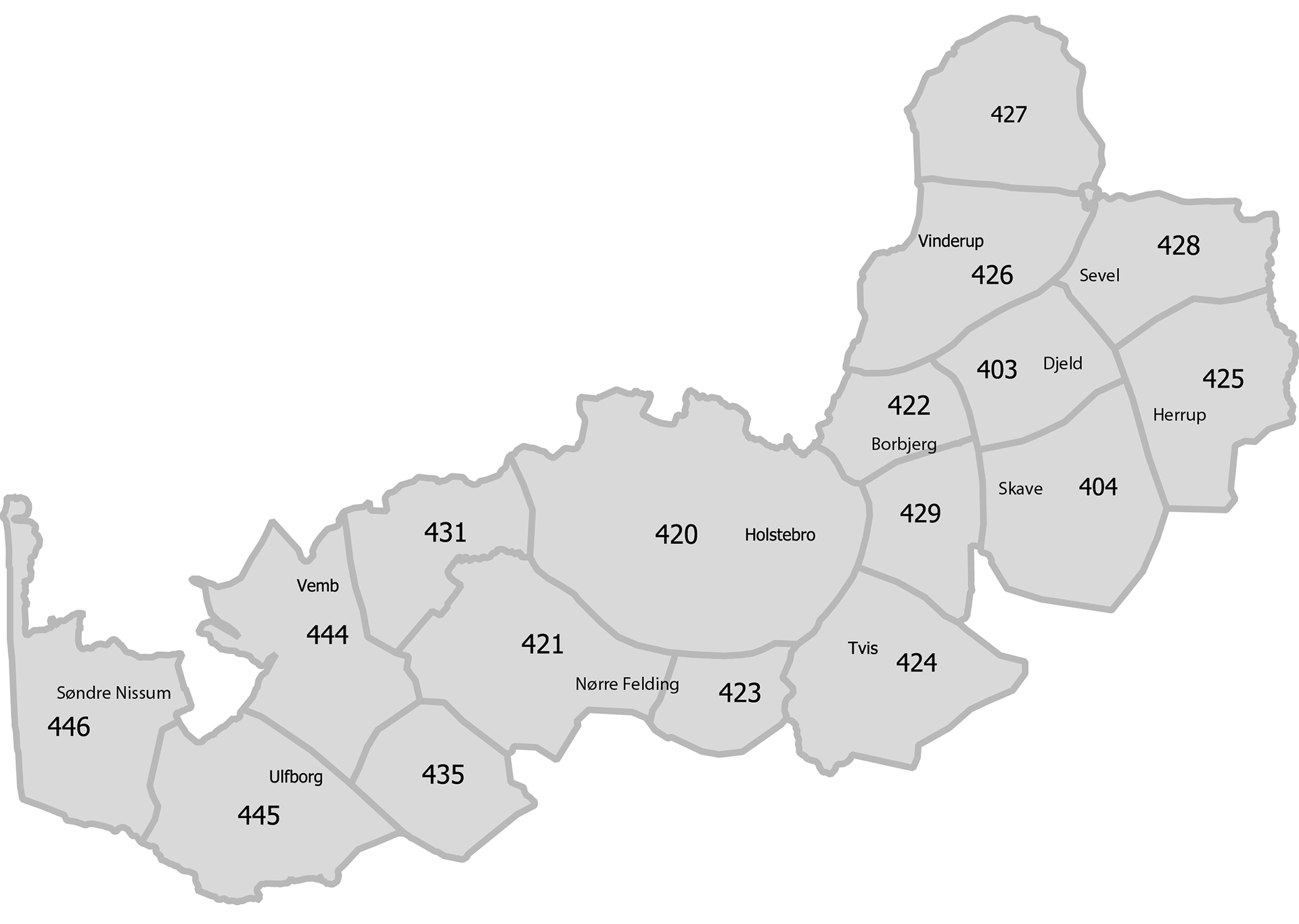 Kort over alle zoner i Holstebro Kommune.